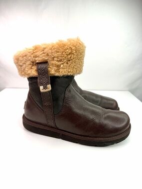 UGG Australia Brown Locarno Short Leather Shearling Cuffed Boots